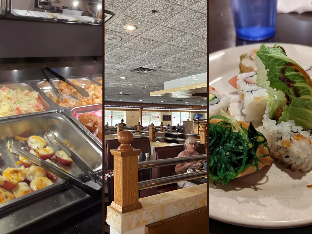 Sushi and hot dishes at the buffet.