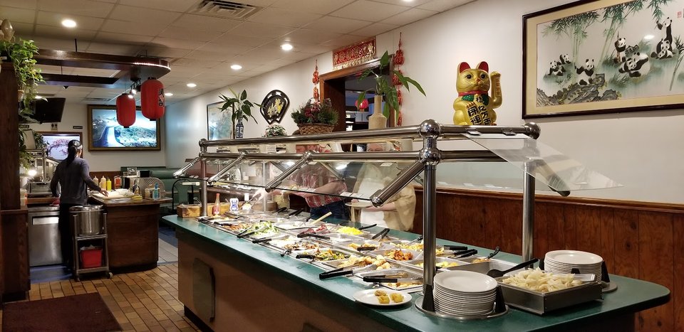 Sushi and hot dishes at the buffet.